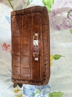 Jessica Simpson Brown Croc-Embossed Zip Around Wallet